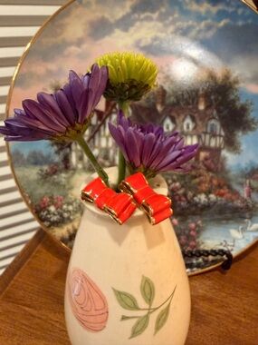Vintage-Inspired Red Enamel Bow Studded Earrings